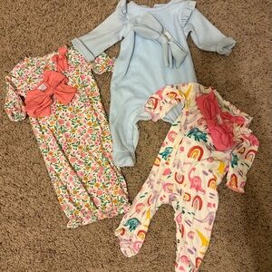 Mud Pie Colorful Baby Gown Set with Pink Bow